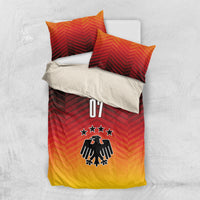 Germany football bedding set with red and yellow gradient chevron duvet, “07” and eagle insignia