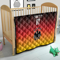 Baby blanket quilt with black, red, and yellow Germany design; eagle emblem and “YOUR TEXT”