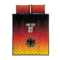 Football quilt bed set with quilt and two pillows; red/orange/yellow design and 'YOUR TEXT 07'