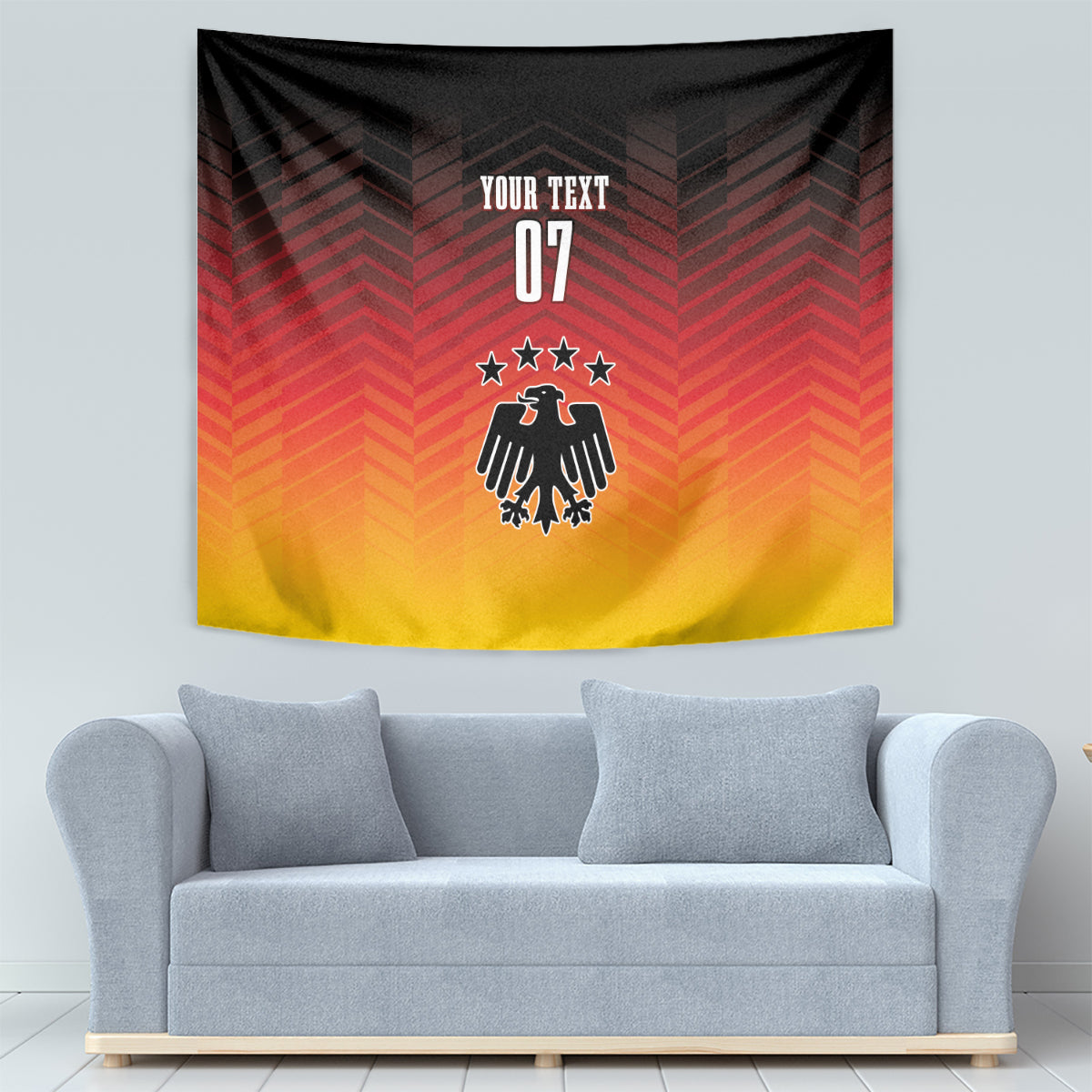 Germany Nationalelf football wall tapestry with chevron pattern, "YOUR TEXT 07", eagle