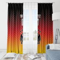 Germany football window curtains, black header and red-to-yellow chevron pattern with stars.