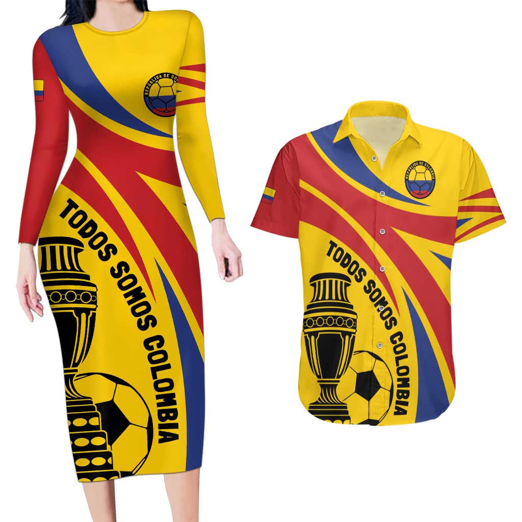 Colombia Football Custom Couples Matching Long Sleeve Bodycon Dress and Hawaiian Shirt Todos Somos Colombia LT7 - Wonder Print Shop