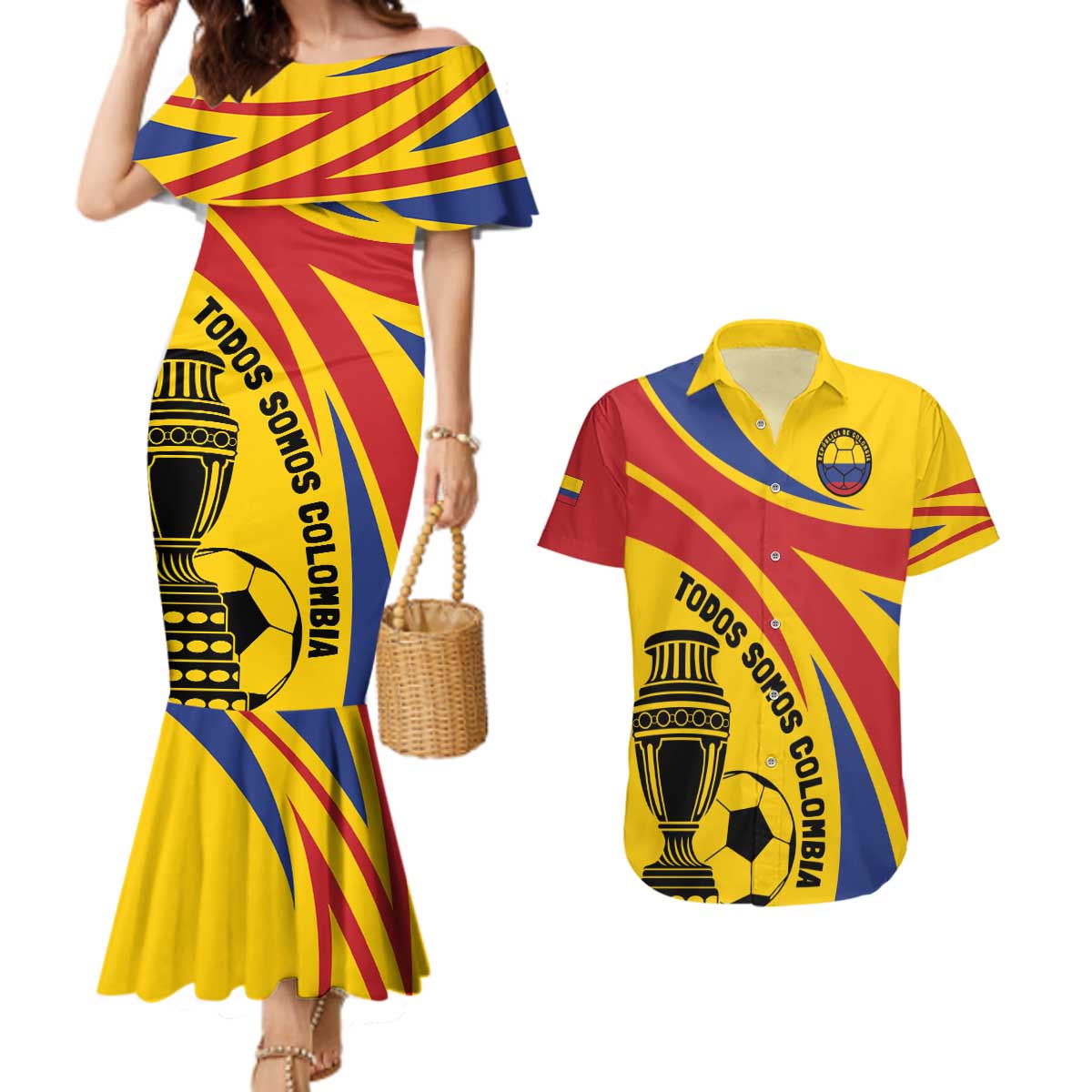 Colombia Football Custom Couples Matching Mermaid Dress and Hawaiian Shirt Todos Somos Colombia LT7 - Wonder Print Shop