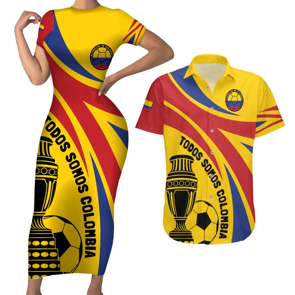 Colombia Football Custom Couples Matching Short Sleeve Bodycon Dress and Hawaiian Shirt Todos Somos Colombia LT7 - Wonder Print Shop