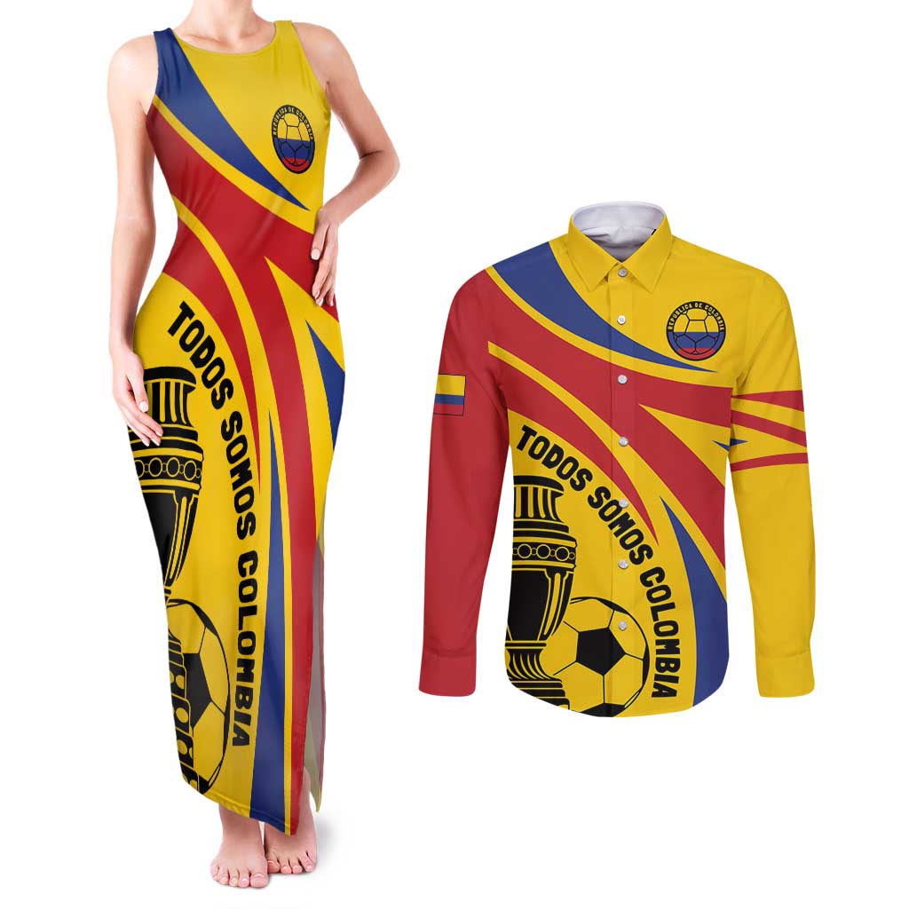 Colombia Football Custom Couples Matching Tank Maxi Dress and Long Sleeve Button Shirt Todos Somos Colombia LT7 - Wonder Print Shop