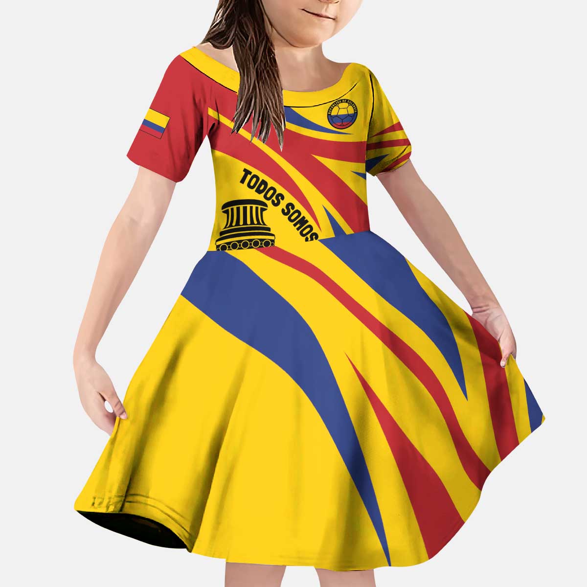 Colombia Football Custom Kid Short Sleeve Dress Todos Somos Colombia - Wonder Print Shop