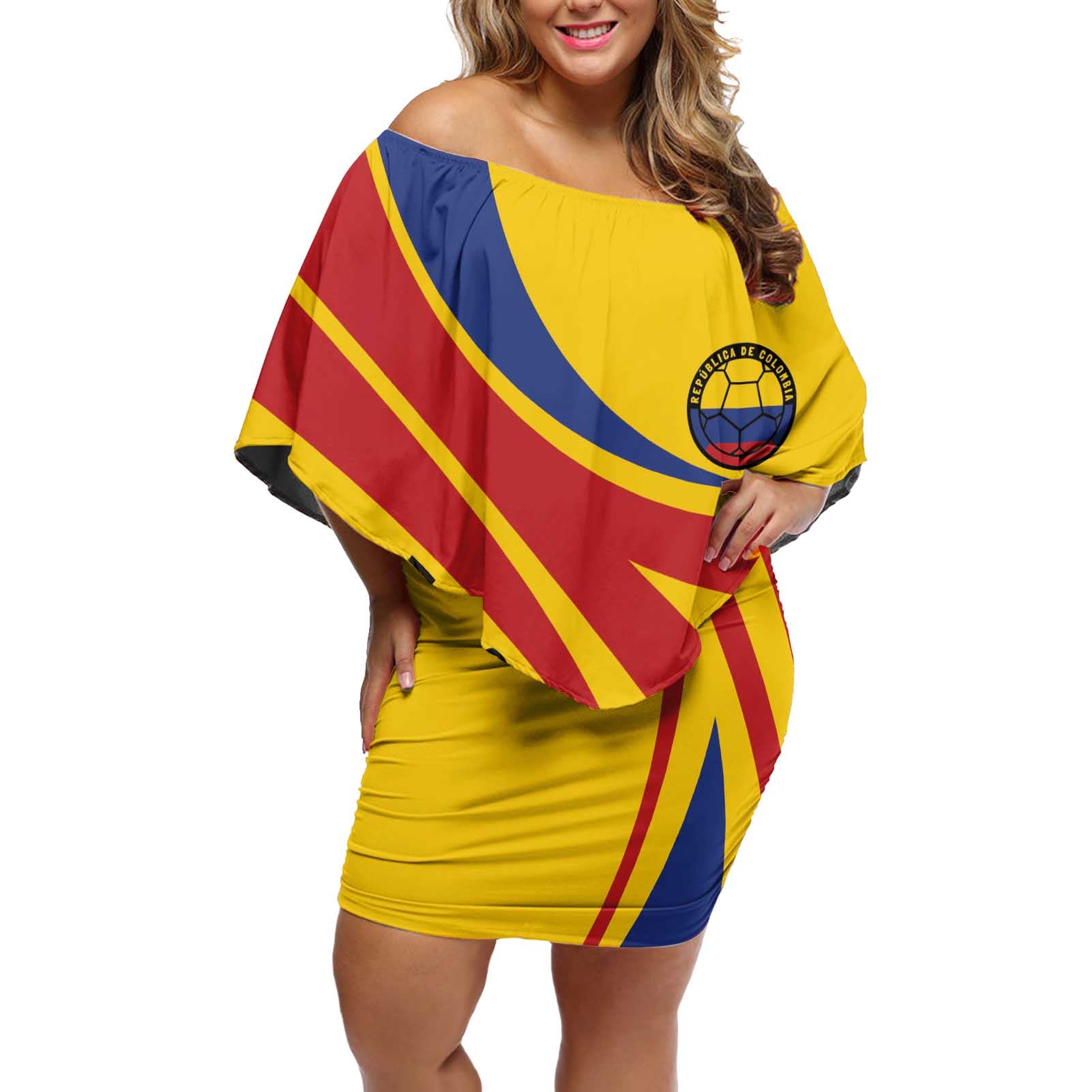 Colombia Football Custom Off Shoulder Short Dress Todos Somos Colombia - Wonder Print Shop