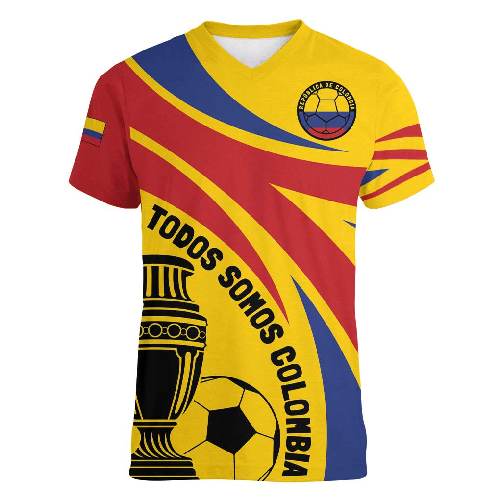 Colombia Football Custom Women V-Neck T-Shirt Todos Somos Colombia - Wonder Print Shop