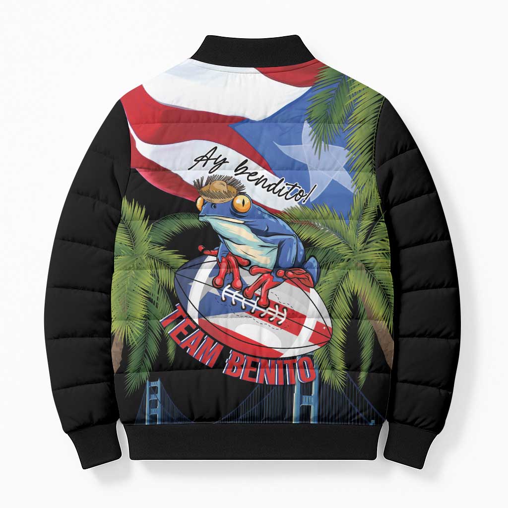Ay Bendito! Benito Bowl Proud Boricua Bomber Puffer Jacket