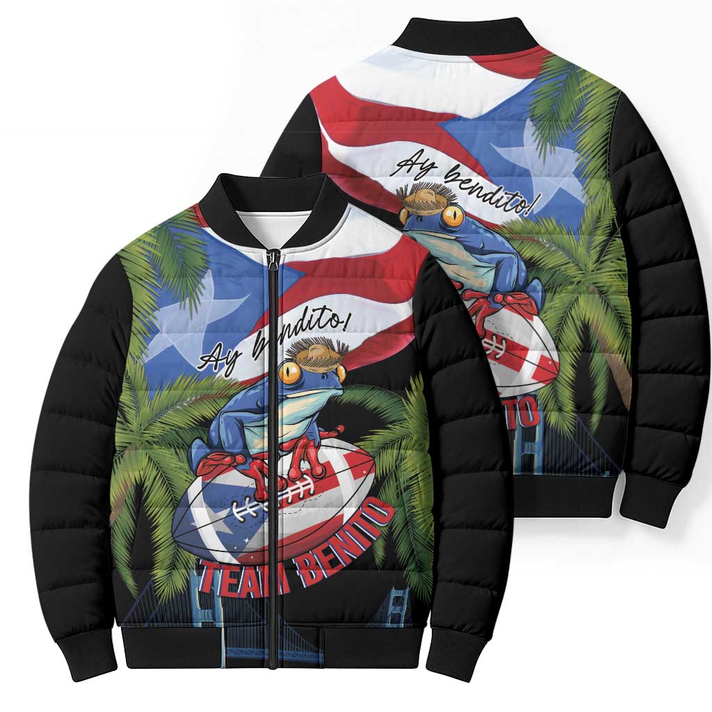 Ay Bendito! Benito Bowl Proud Boricua Bomber Puffer Jacket