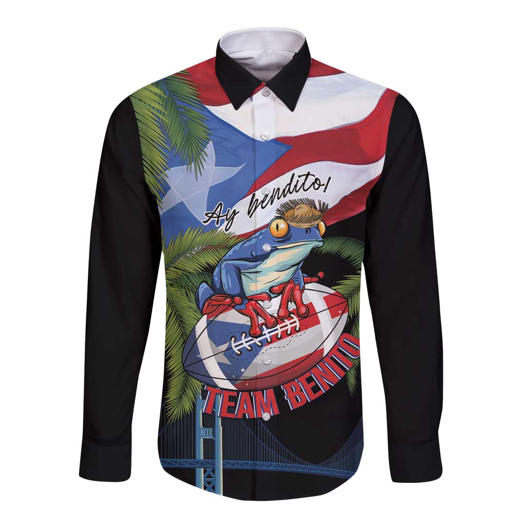 Ay Bendito! Benito Bowl Proud Boricua Long Sleeve Button Shirt