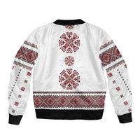 Ukraine Vyshyvanka Inspired Patterns Bomber Jacket White