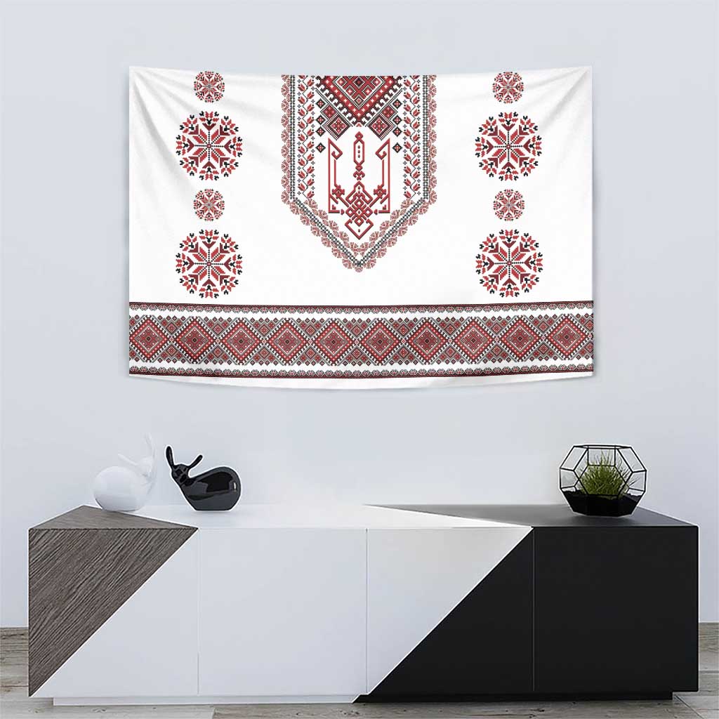 Ukraine Vyshyvanka Inspired Patterns Tapestry White