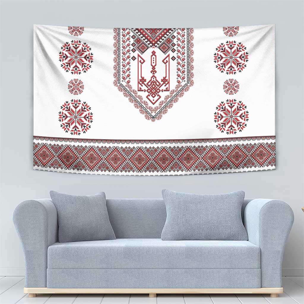 Ukraine Vyshyvanka Inspired Patterns Tapestry White