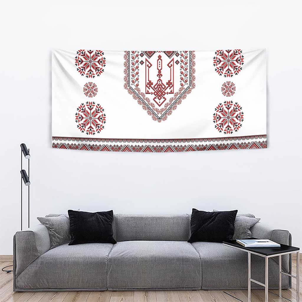 Ukraine Vyshyvanka Inspired Patterns Tapestry White