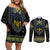 Ukraine Vyshyvanka Inspired Patterns Couples Matching Off Shoulder Short Dress and Long Sleeve Button Shirt Ukraini Colors