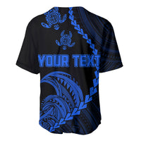 Black baseball jersey with blue tribal print and 'YOUR TEXT' graphic