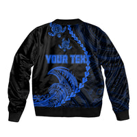 Bomber jacket back with blue turtle tribal graphic and editable text panel