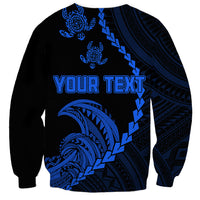 Blue and black unisex sweatshirt with YOUR TEXT and tribal turtle wave back