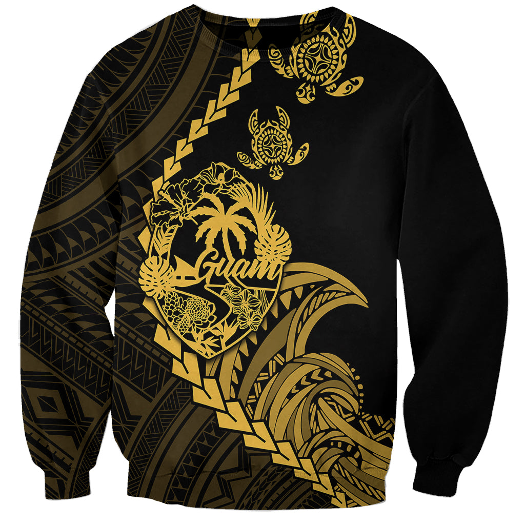Black gold tribal sweatshirt with turtle and wave graphic