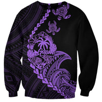Purple graphic sweatshirt with black base, tribal turtle and Guam design, long sleeves
