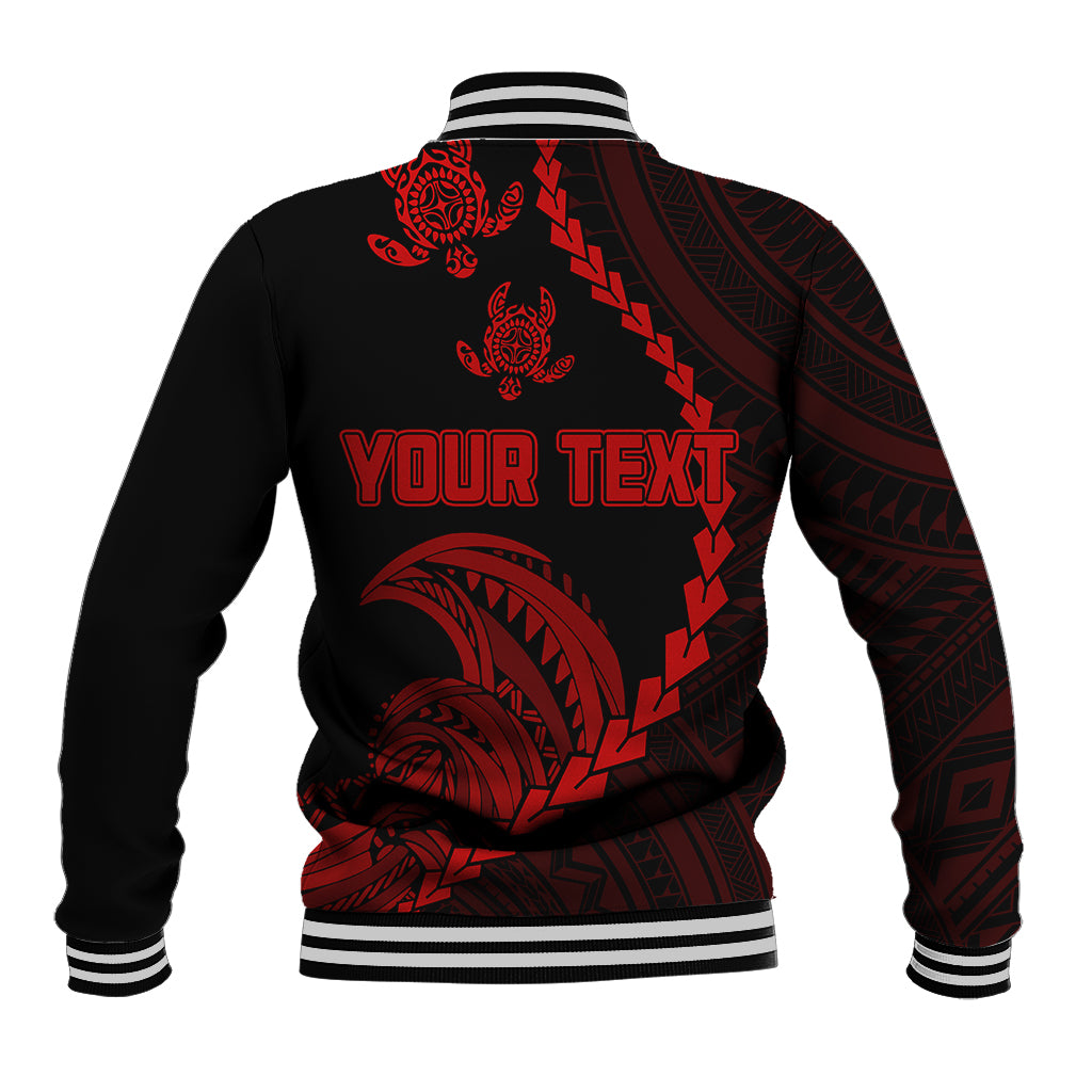 Baseball jacket with black back, red tribal print and 'YOUR TEXT' graphic