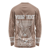 Brown long-sleeve shirt with YOUR TEXT back print and large tribal circular design