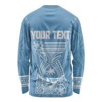 Blue long-sleeve shirt with back graphic design and editable text area