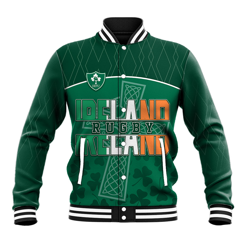 Personalised Ireland Rugby 2023 Baseball Jacket Celtic Cross Mix Shamrocks LT7 - Wonder Print Shop