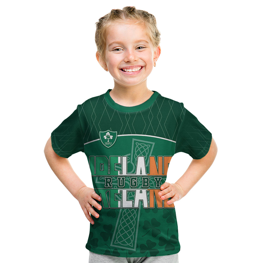 Personalised Ireland Rugby 2023 Kid T Shirt Celtic Cross Mix Shamrocks - Wonder Print Shop