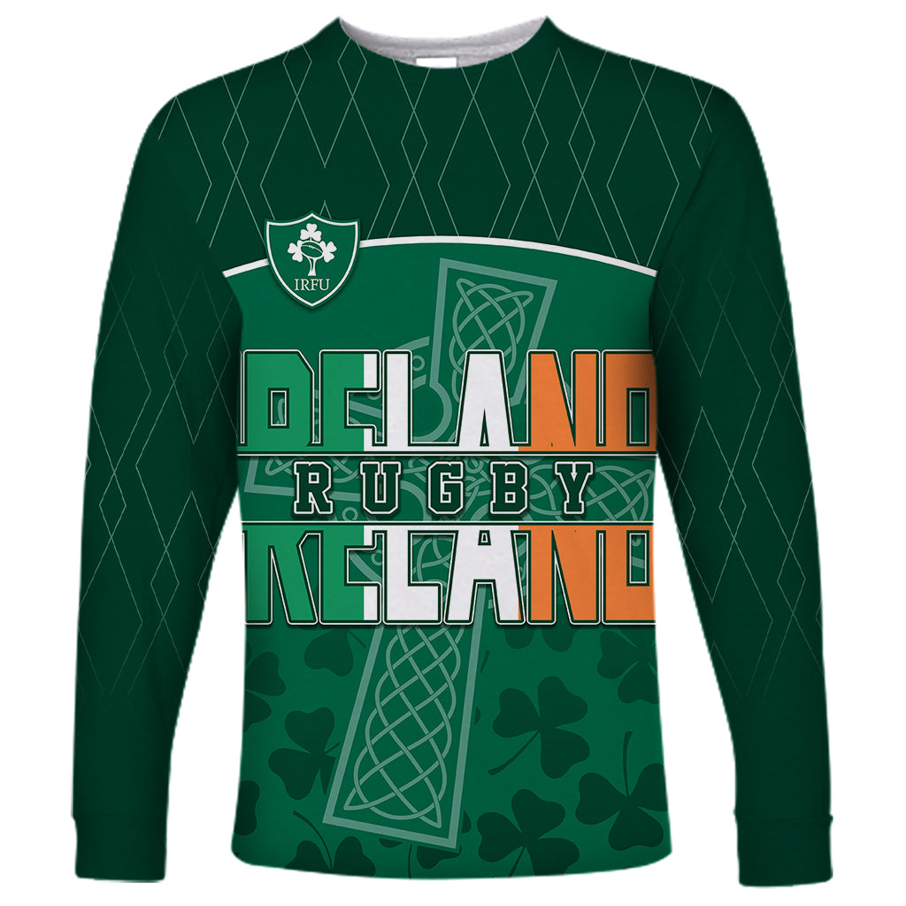 Personalised Ireland Rugby 2023 Long Sleeve Shirt Celtic Cross Mix Shamrocks - Wonder Print Shop