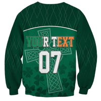 Green unisex rugby sweatshirt with personalized text and number 07 front print