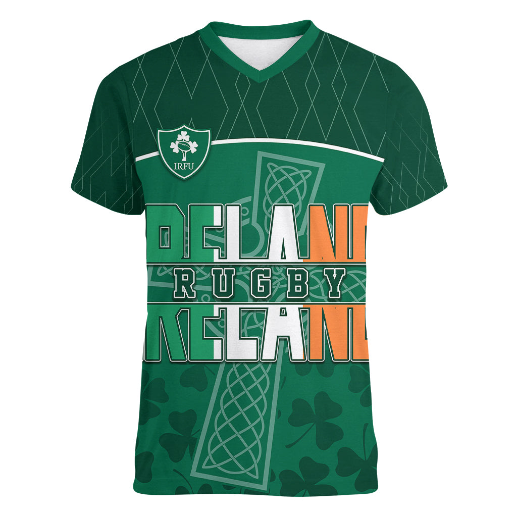 personalised-ireland-rugby-2023-women-v-neck-t-shirt-celtic-cross-mix-shamrocks