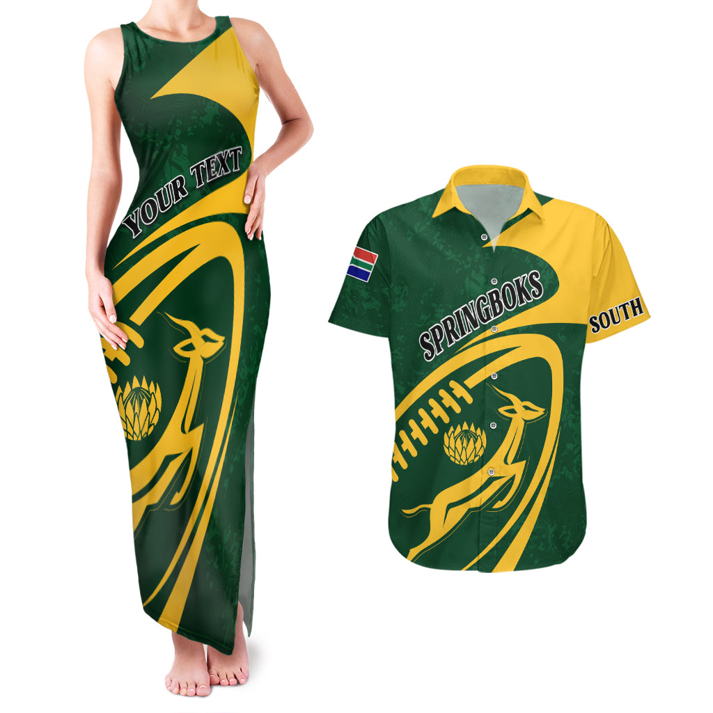 Personalised South Africa Rugby 2023 Couples Matching Tank Maxi Dress and Hawaiian Shirt Bokke Champions Sporty Dynamics LT7 - Wonder Print Shop