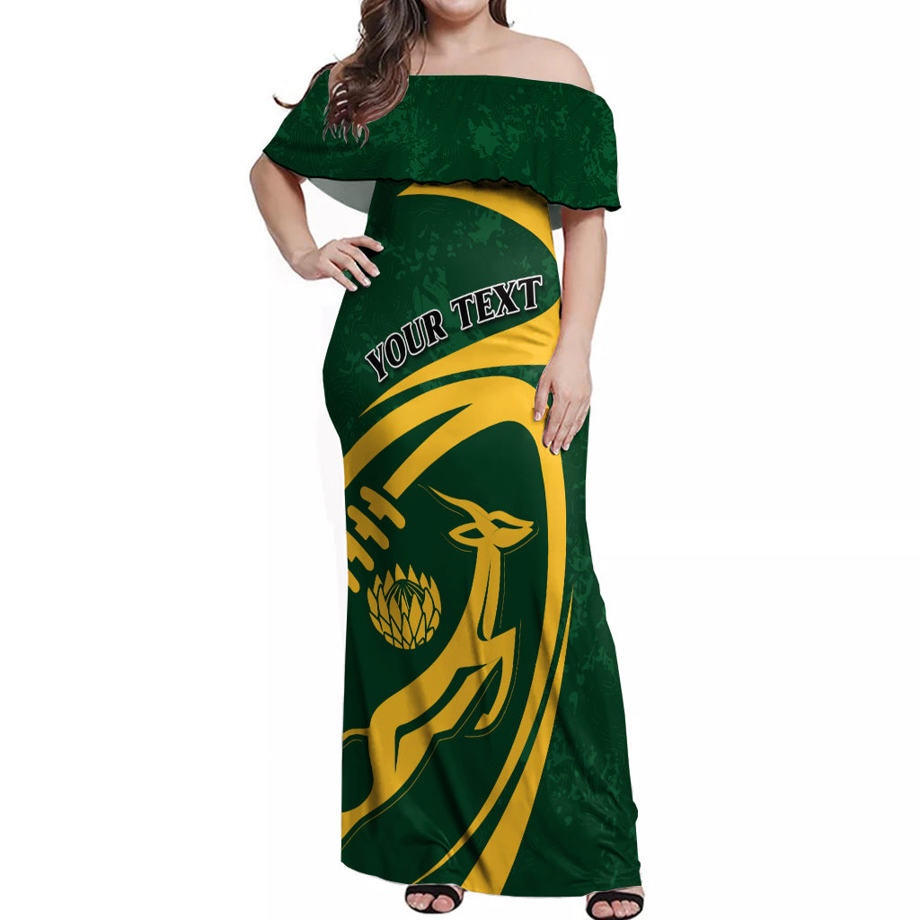 Personalised South Africa Rugby 2023 Off Shoulder Maxi Dress Bokke Champions Sporty Dynamics - Wonder Print Shop