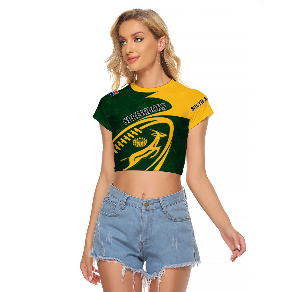 Personalised South Africa Rugby 2023 Raglan Cropped T Shirt Bokke Champions Sporty Dynamics - Wonder Print Shop