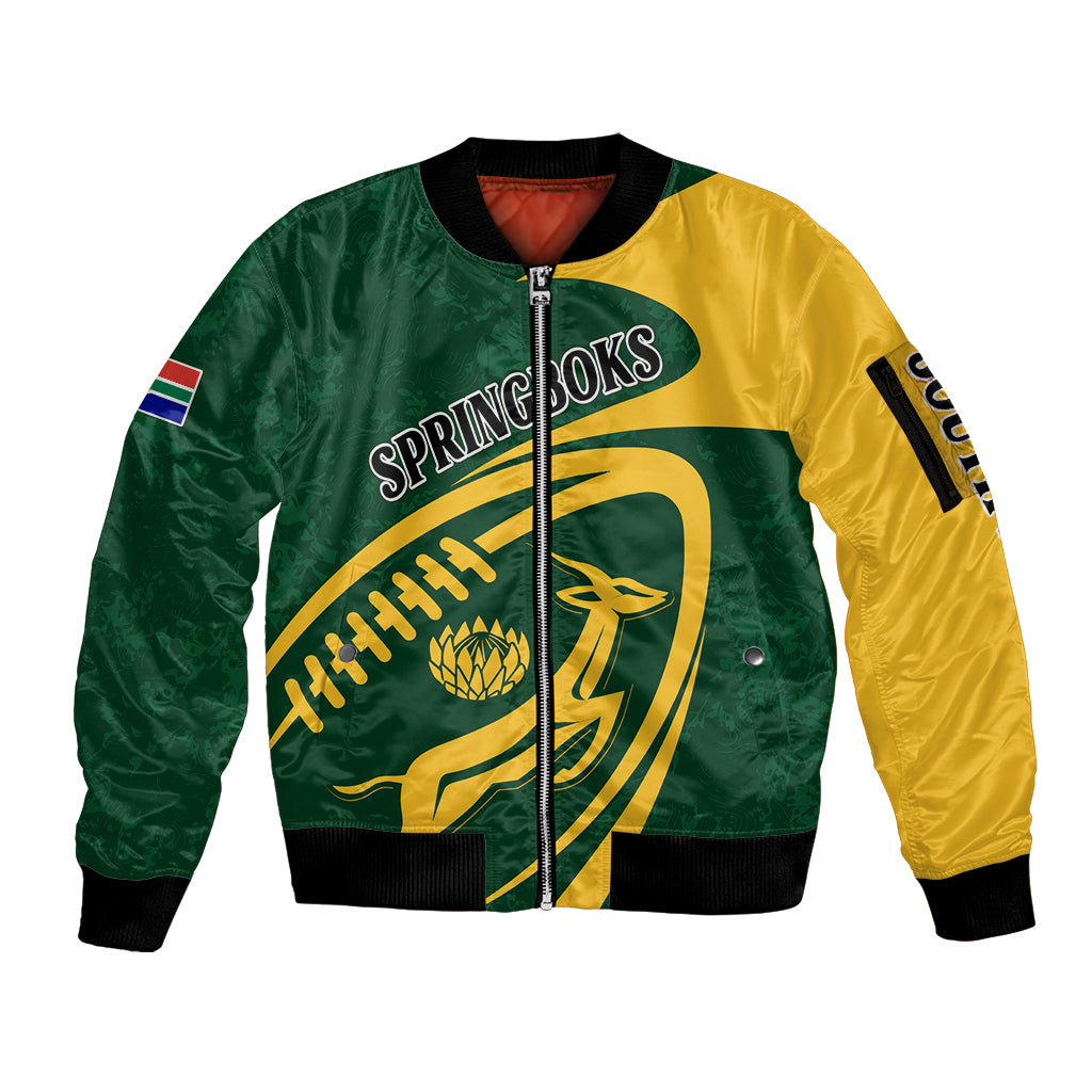 Personalised South Africa Rugby 2023 Sleeve Zip Bomber Jacket Bokke Champions Sporty Dynamics - Wonder Print Shop