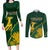 Personalised South Africa Rugby 2023 Couples Matching Long Sleeve Bodycon Dress and Long Sleeve Button Shirts Bokke Champions Kente Ethnic LT7 - Wonder Print Shop