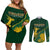 Personalised South Africa Rugby 2023 Couples Matching Off Shoulder Short Dress and Long Sleeve Button Shirts Bokke Champions Kente Ethnic LT7 - Wonder Print Shop