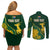 Personalised South Africa Rugby 2023 Couples Matching Off Shoulder Short Dress and Long Sleeve Button Shirts Bokke Champions Kente Ethnic LT7 - Wonder Print Shop