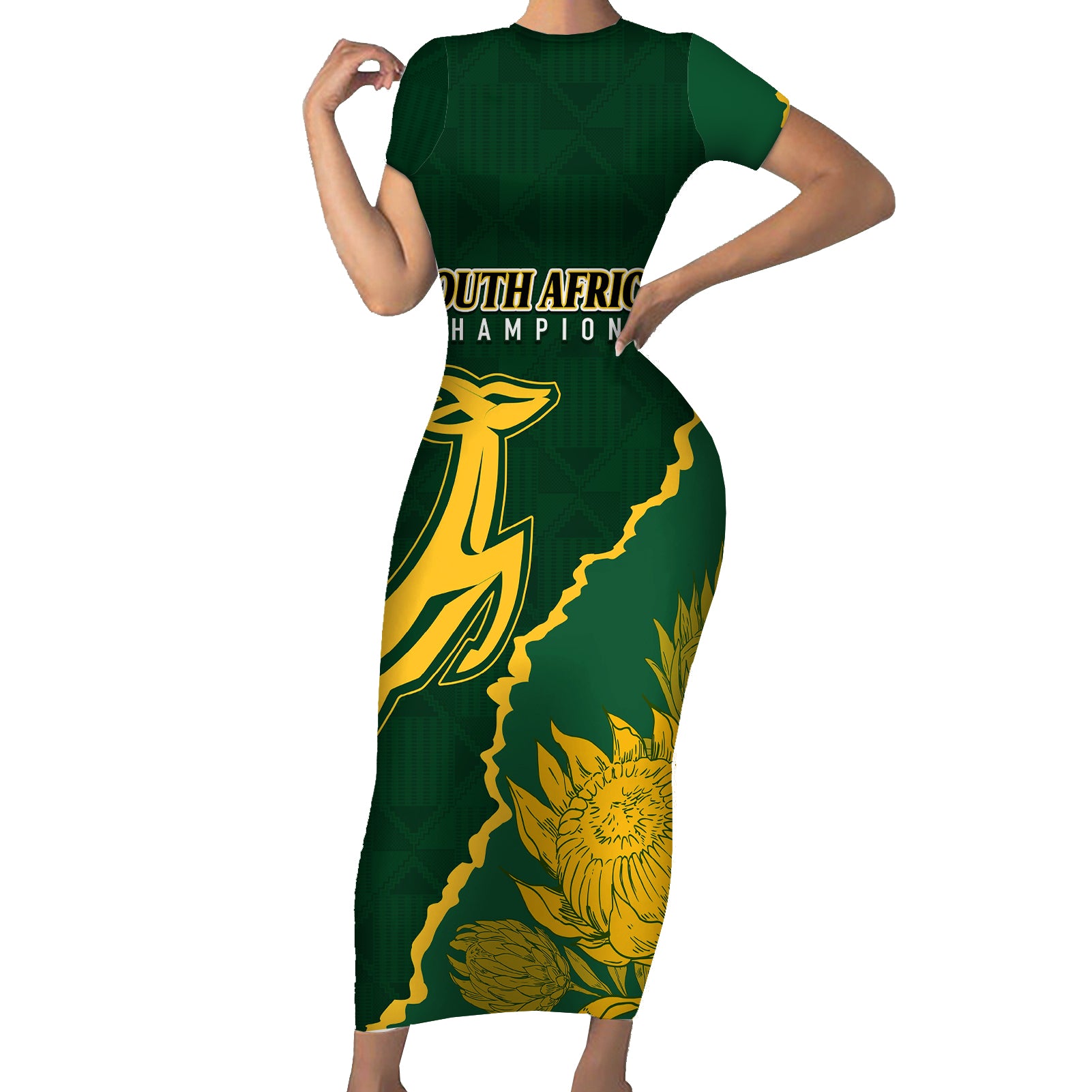 personalised-south-africa-rugby-2023-short-sleeve-bodycon-dress-bokke-champions-kente-ethnic