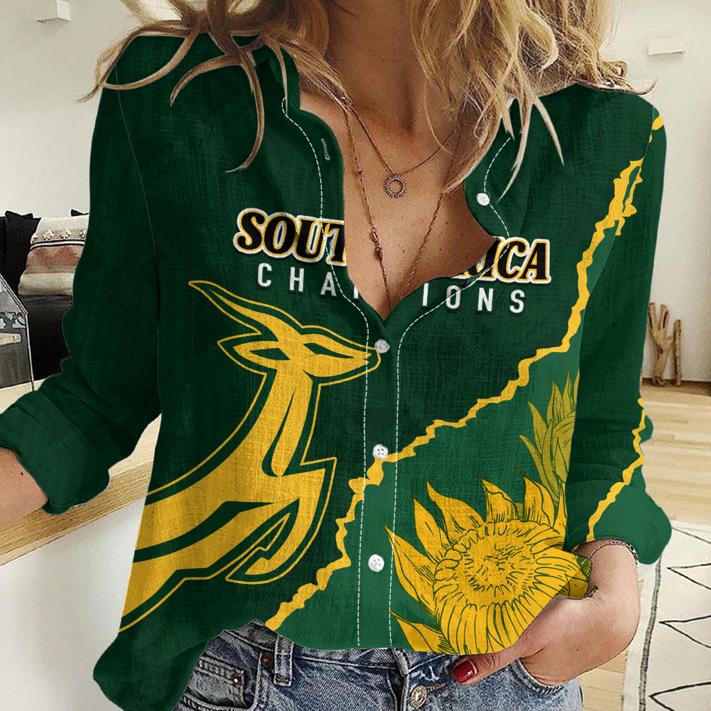 Personalised South Africa Rugby 2023 Women Casual Shirt Bokke Champions Kente Ethnic LT7