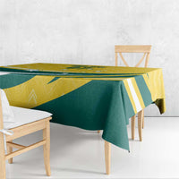 Custom tablecloth with yellow and green printed geometric and star pattern