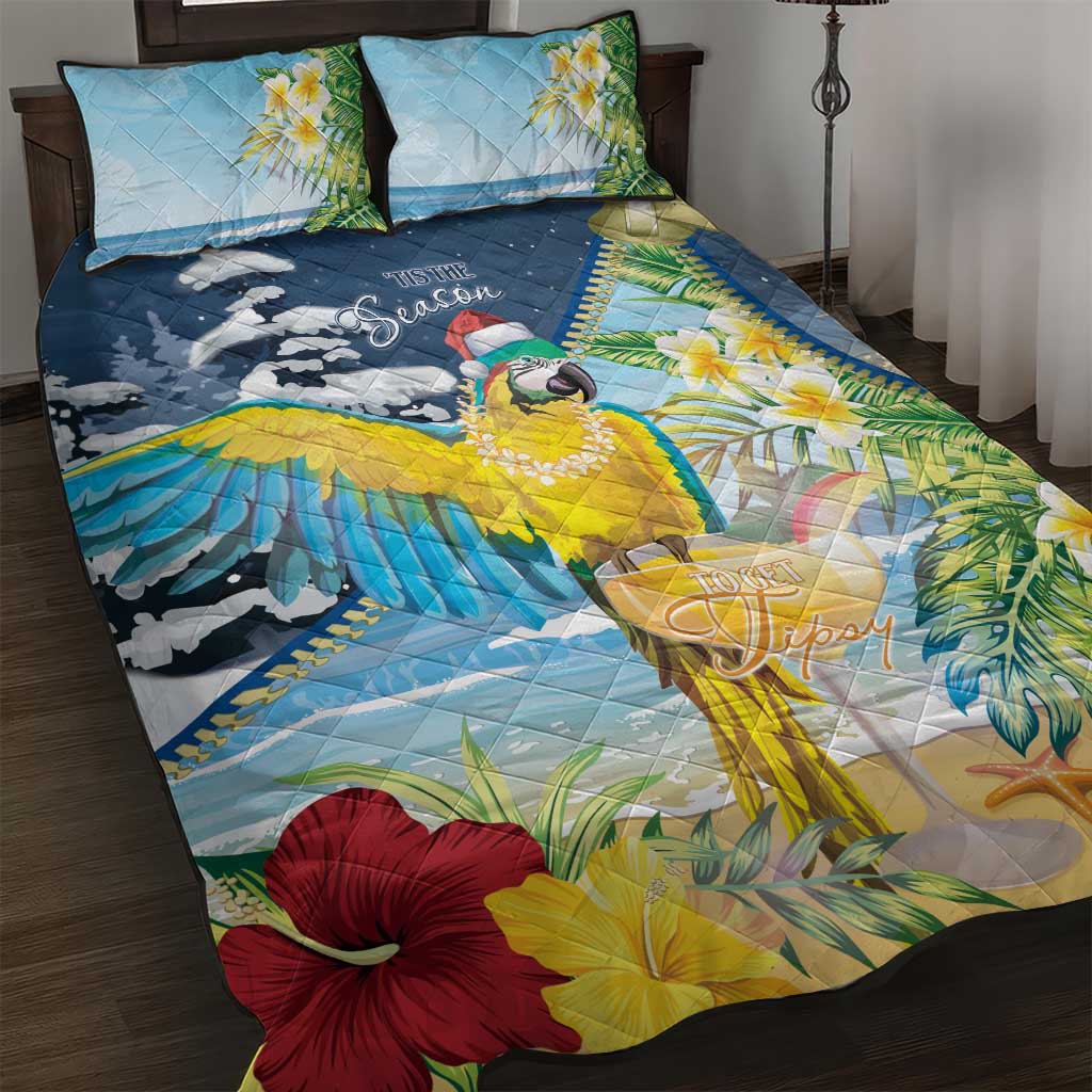 Funny Tropical Christmas Quilt Bed Set Tis The Season To Get Tipsy - Wonder Print Shop