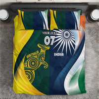 Bedding set duvet with India/Australia flag graphics, 'YOUR TEXT' and '07' printed