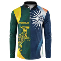 Color-block cricket pullover with black collar, button placket, green/blue/yellow national graphics