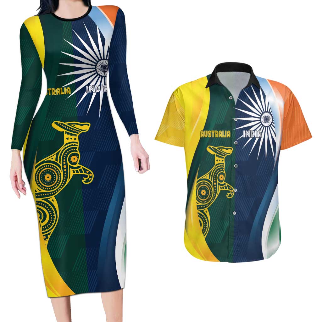 Custom India and Australia Cricket Couples Matching Long Sleeve Bodycon Dress and Hawaiian Shirt Special Half-Half Mix LT7 - Wonder Print Shop