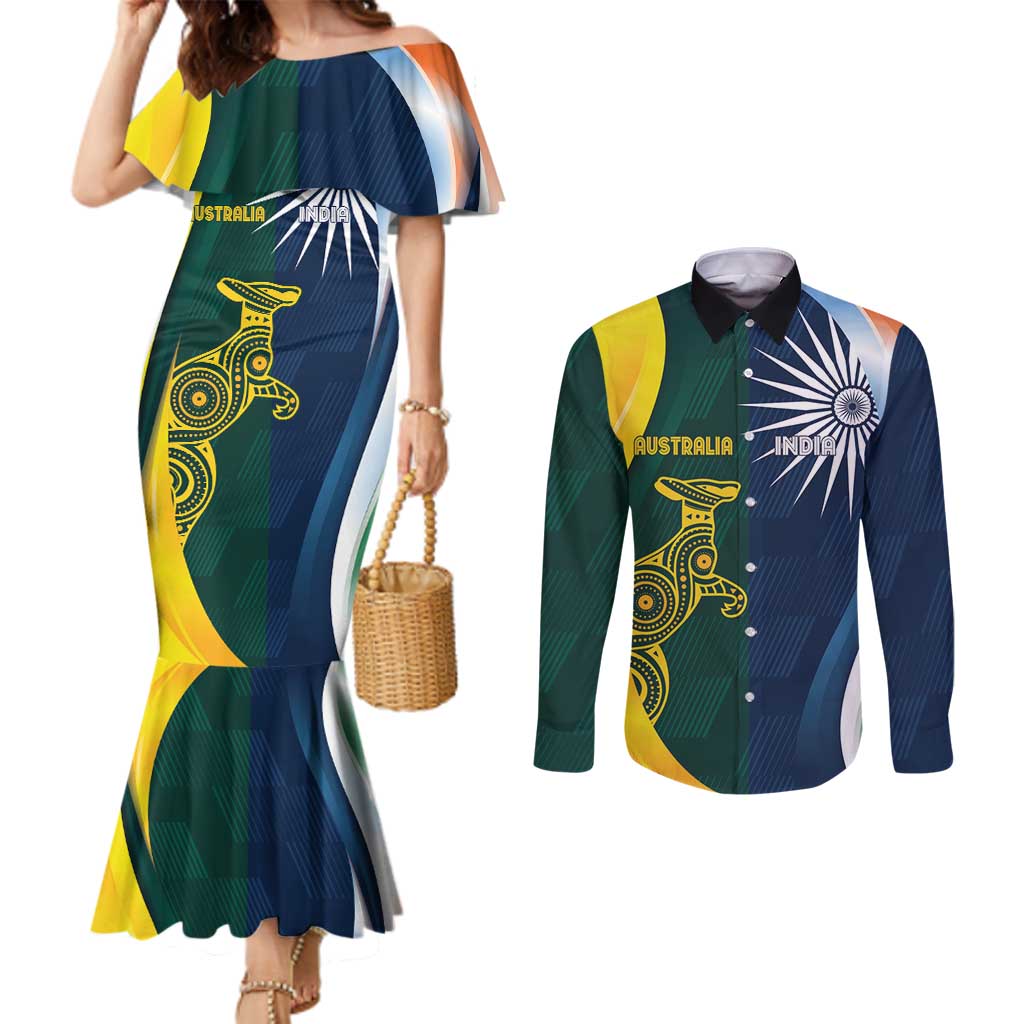 Custom India and Australia Cricket Couples Matching Mermaid Dress and Long Sleeve Button Shirt Special Half-Half Mix