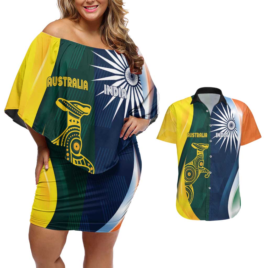 Custom India and Australia Cricket Couples Matching Off Shoulder Short Dress and Hawaiian Shirt Special Half-Half Mix LT7 - Wonder Print Shop