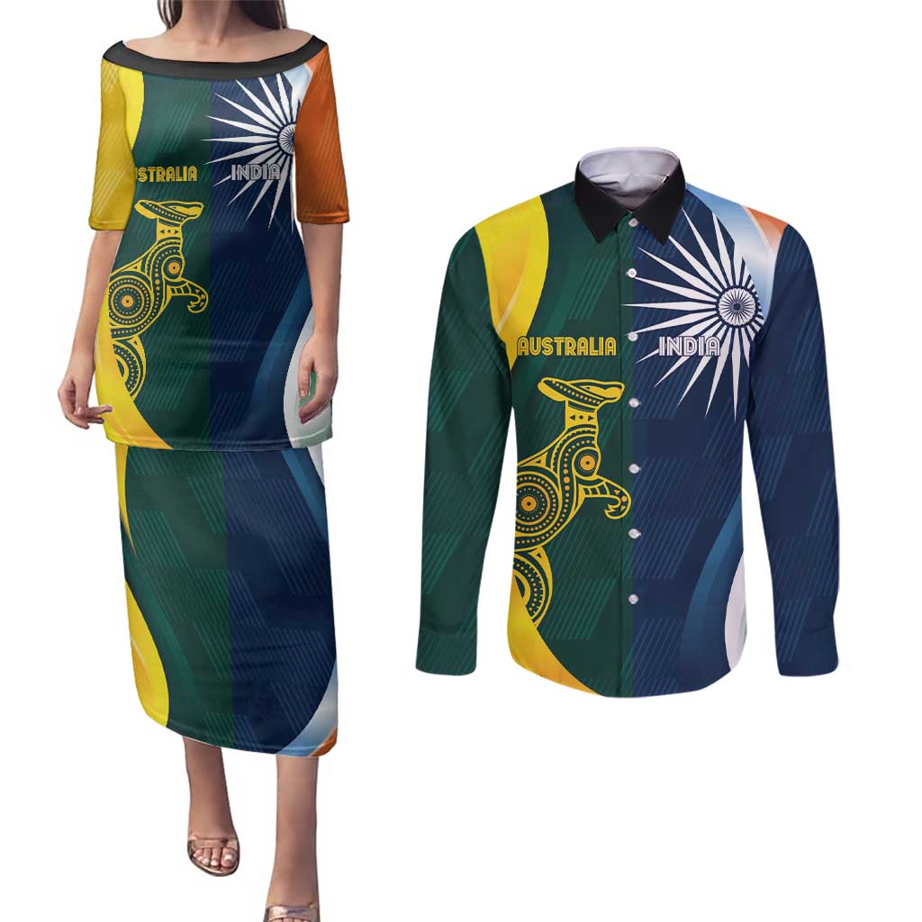 Custom India and Australia Cricket Couples Matching Puletasi and Long Sleeve Button Shirt Special Half-Half Mix LT7 - Wonder Print Shop